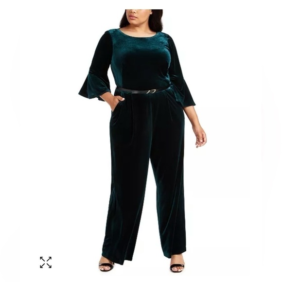 NWOT Calvin Klein Plus Size Belted Velvet Jumpsuit Plum Purple - Picture 1 of 15